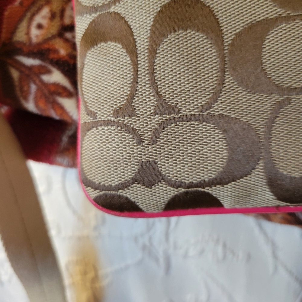 Coach Pink and Tan Crossbody Bag with Signature Monogram - Picture 7 of 9